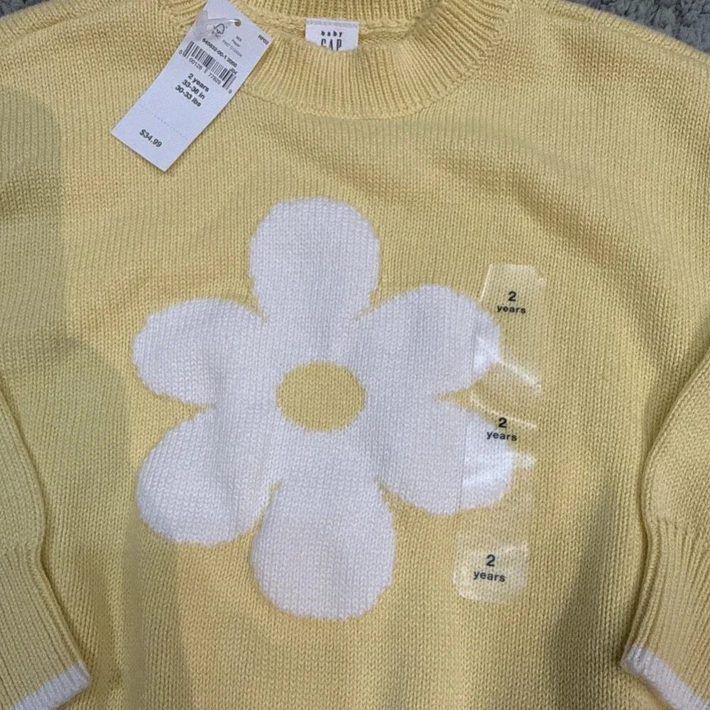 babyGap NWT Toddler Girls Yellow Daisy Flower Intarsia Knit Sweater Size 2